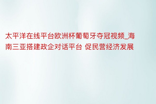 太平洋在线平台欧洲杯葡萄牙夺冠视频_海南三亚搭建政企对话平台 促民营经济发展